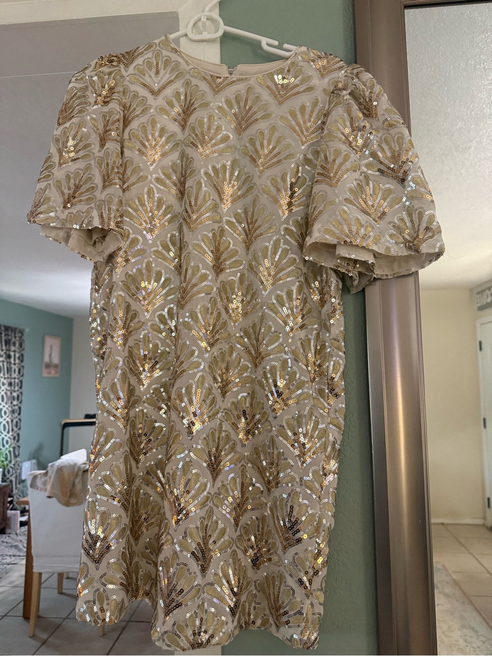 Just Me Gold Sequin-Embellished Ivory Dress